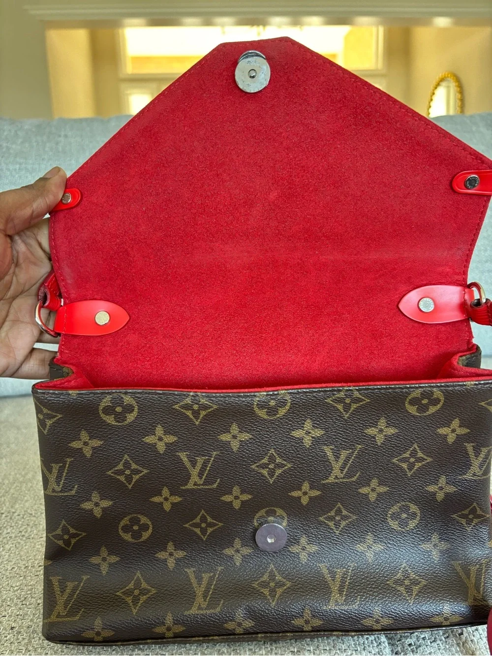 Louis Vuitton Brown Monogram  bag with epi Red Flap and Strap